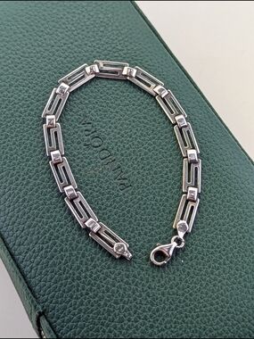 ✨ Vintage Retro Sterling Silver Greek Key Meander Link Bracelet – 925 Silver ✨
